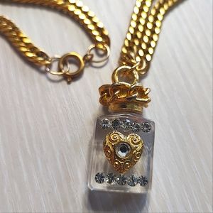 Perfume Bottle Clear Acrylic Rhinestone Heart Necklace Ice Cube Shape Vintage